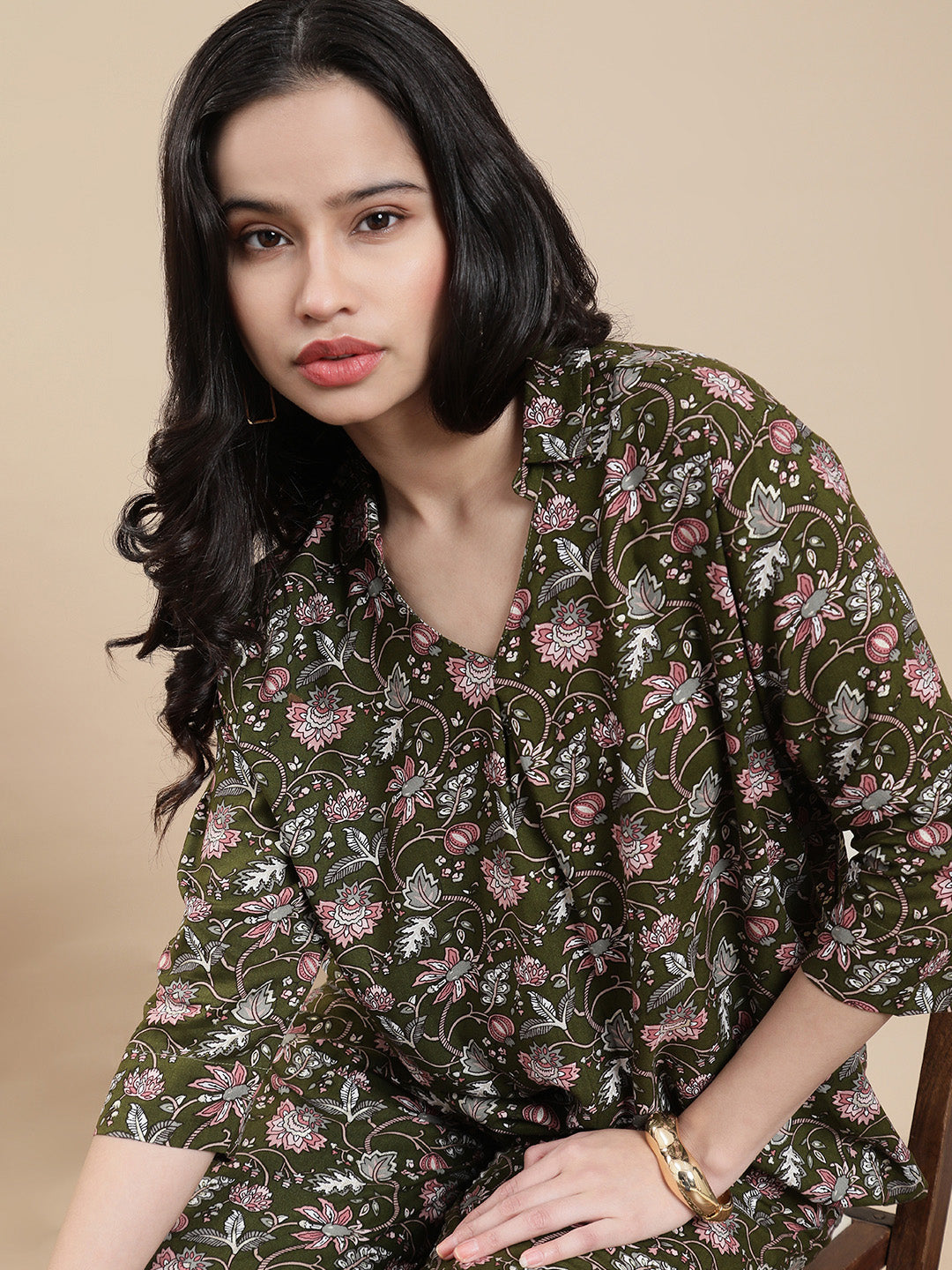 De Moza Women Festive Top Deep Green