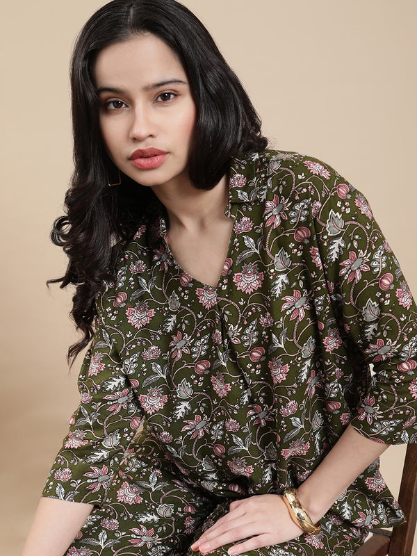 De Moza Women's Festive Top Deep Green - De Moza