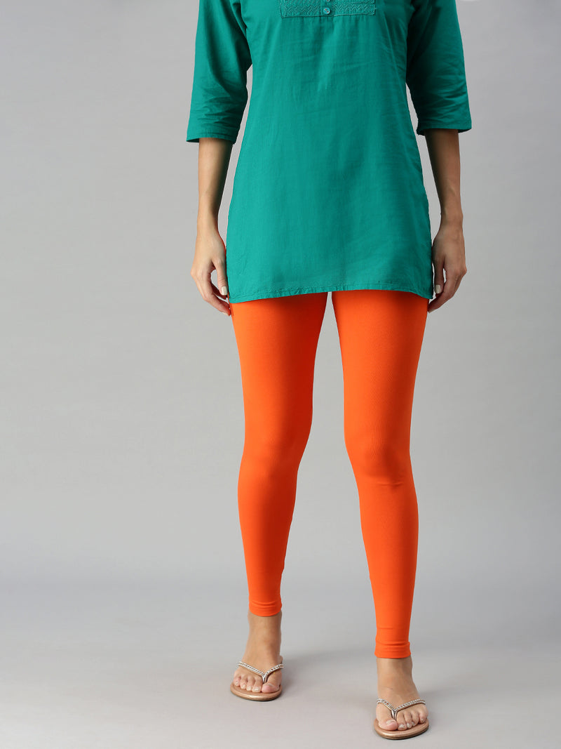 Ankle Length Leggings Cotton-Orange - De Moza