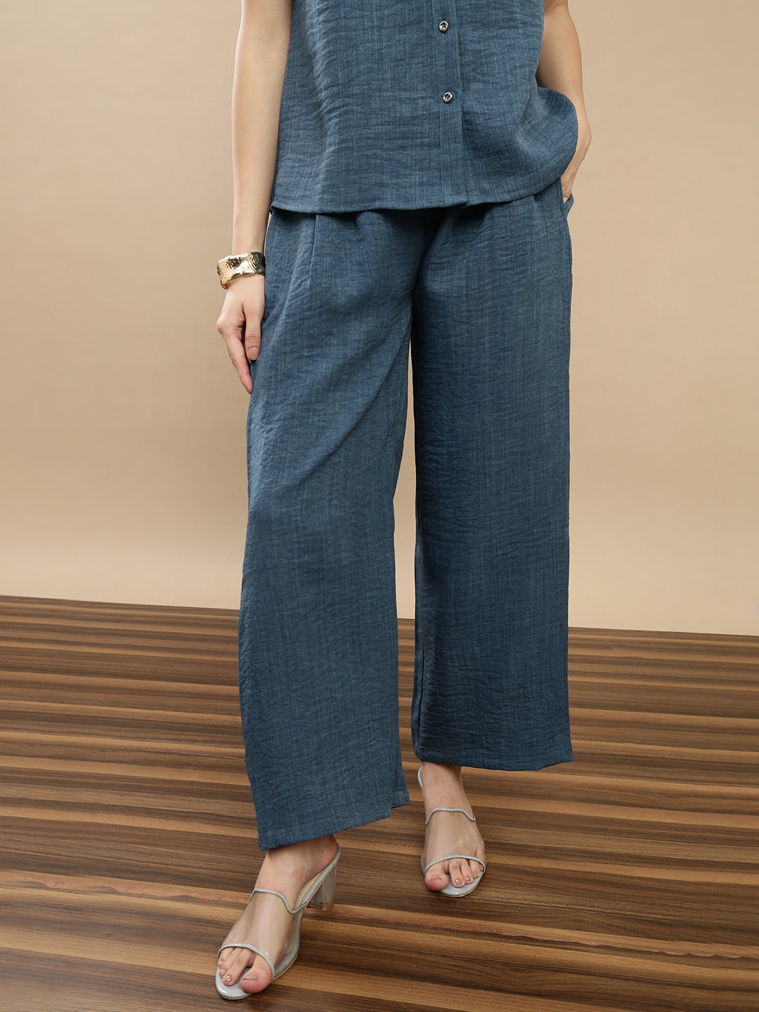 De Moza Women Casual Palazzo Teal Blue