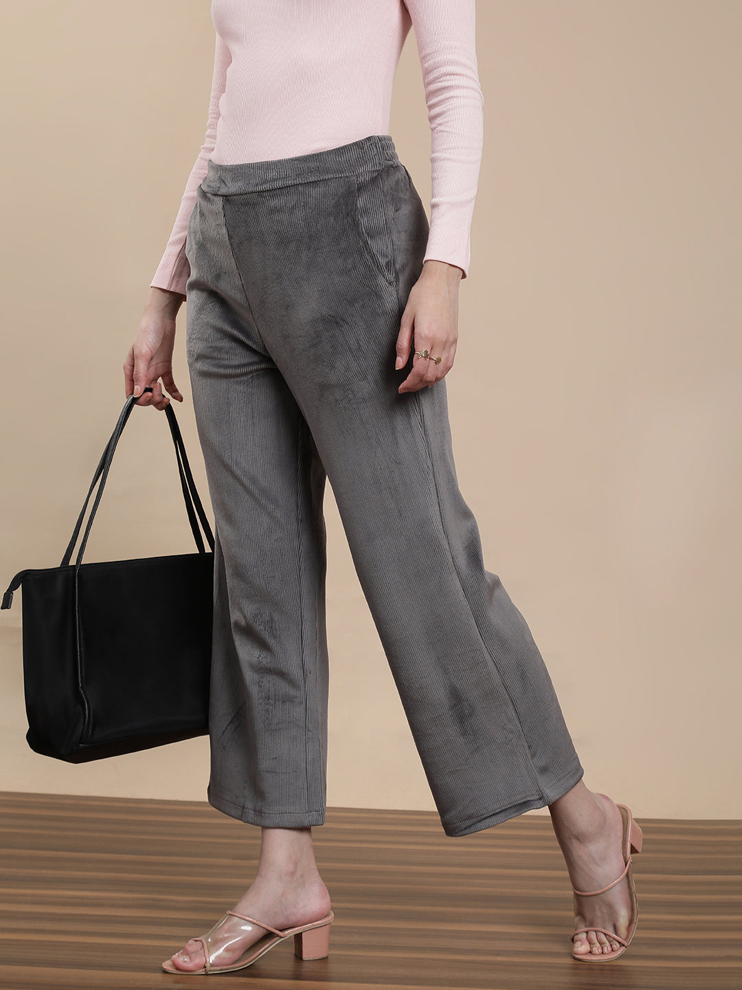 De Moza Women Casual Palazzo silver grey