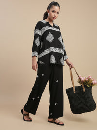 De Moza Women's Officewear Co-ords (Shirt & Straight Palazzo) Black - De Moza