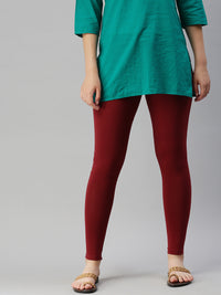 De Moza Ladies Ankle Length Leggings Solid Cotton Maroon