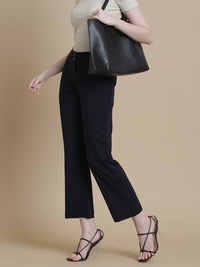 De Moza Women Woven Polyester Work wear Casual Pant with Functional Pockets Navy - De Moza