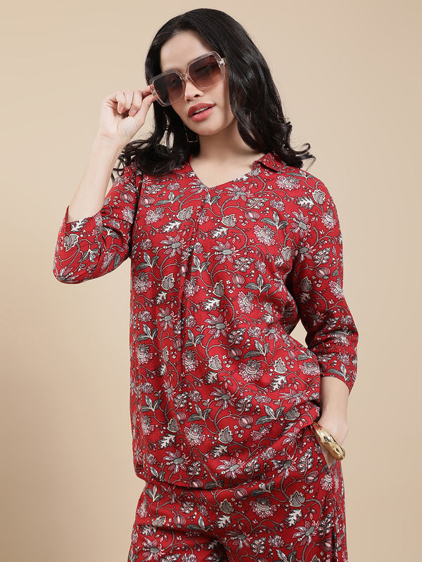 De Moza Women's Festive Top Maroon - De Moza
