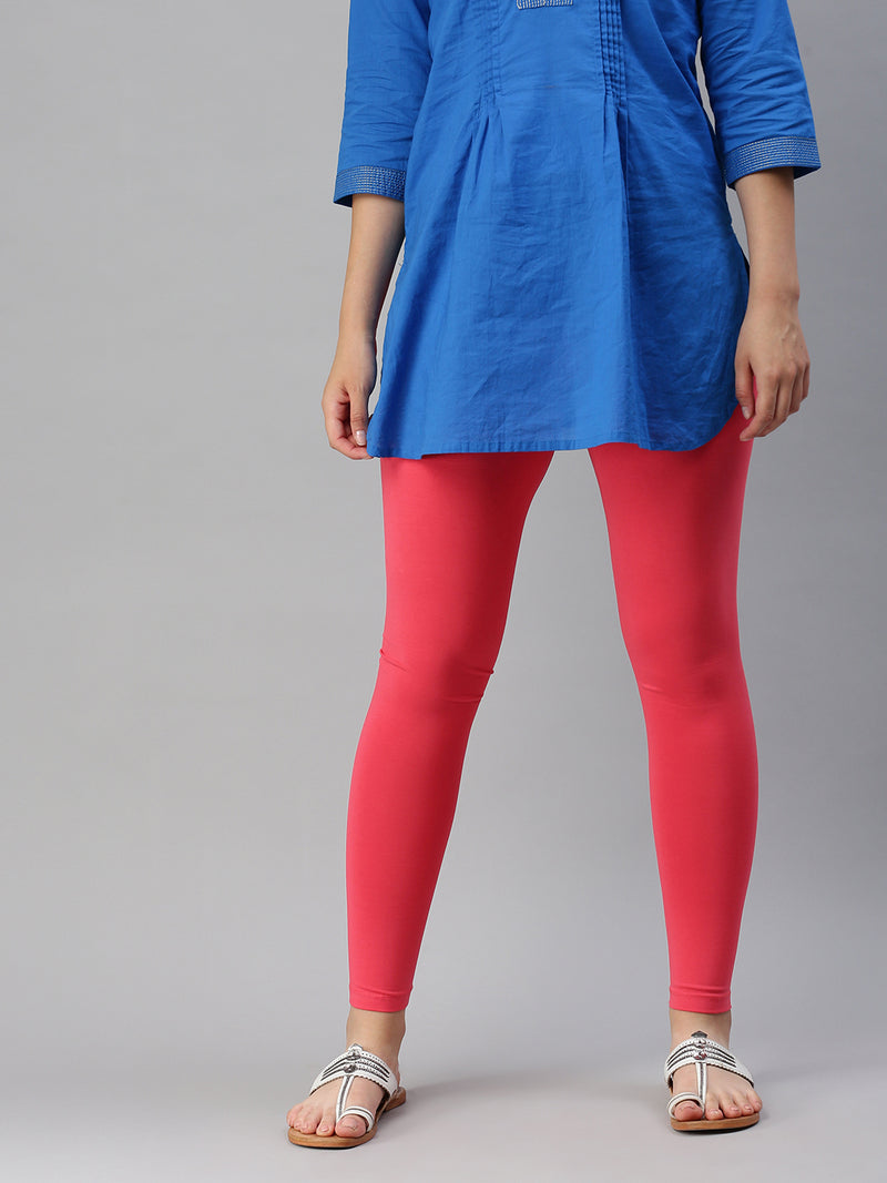 De Moza Ladies Ankle Length Leggings Solid Cotton Coral