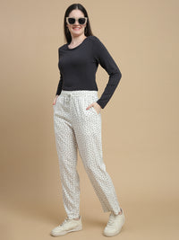 De Moza Women Woven Rayon Straight Fit Printed Straight Pant with Functional Pockets Offwhite - De Moza