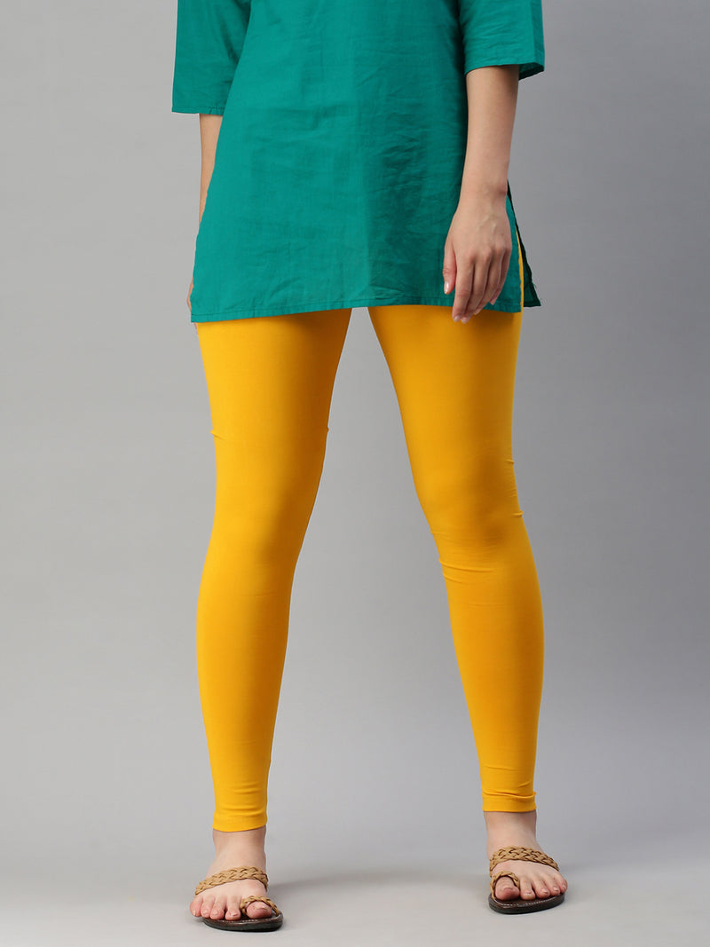 De Moza Ladies Ankle Length Leggings Solid Cotton Bright Yellow