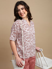 De Moza Women Mehek Set (Top & Palazzo) - White & Maroon