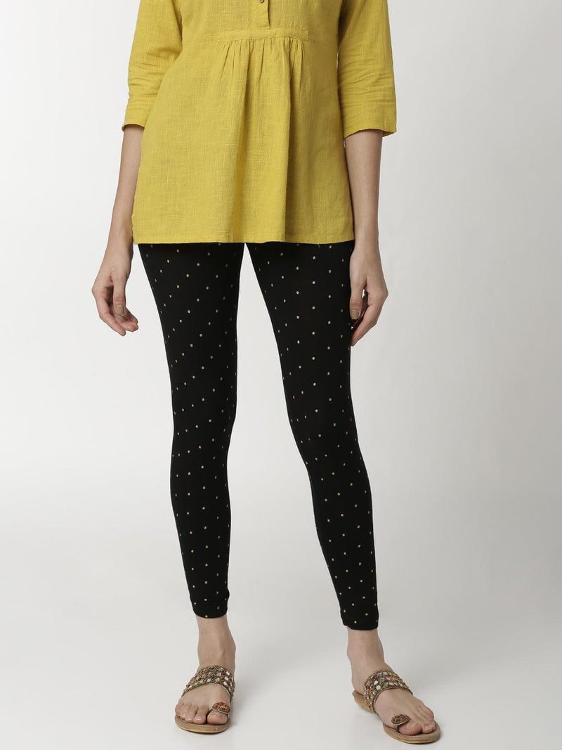 De Moza - Ladies Printed Black Ankle Length Leggings - De Moza