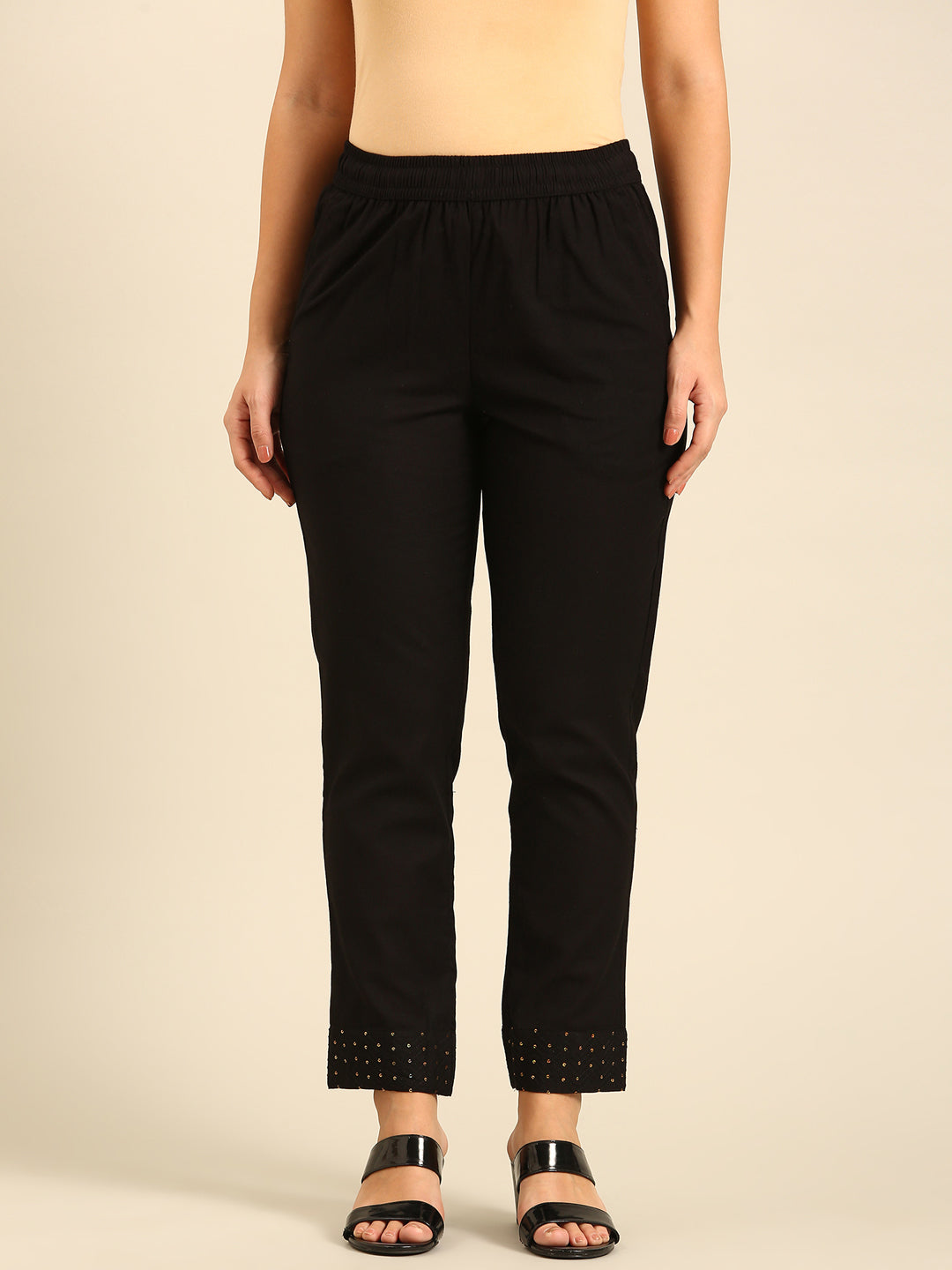 Cigarette Pant Embroidered-Black - De Moza