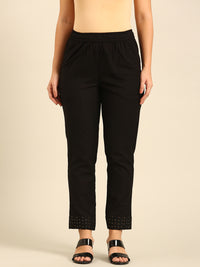 Cigarette Pant Embroidered-Black - De Moza
