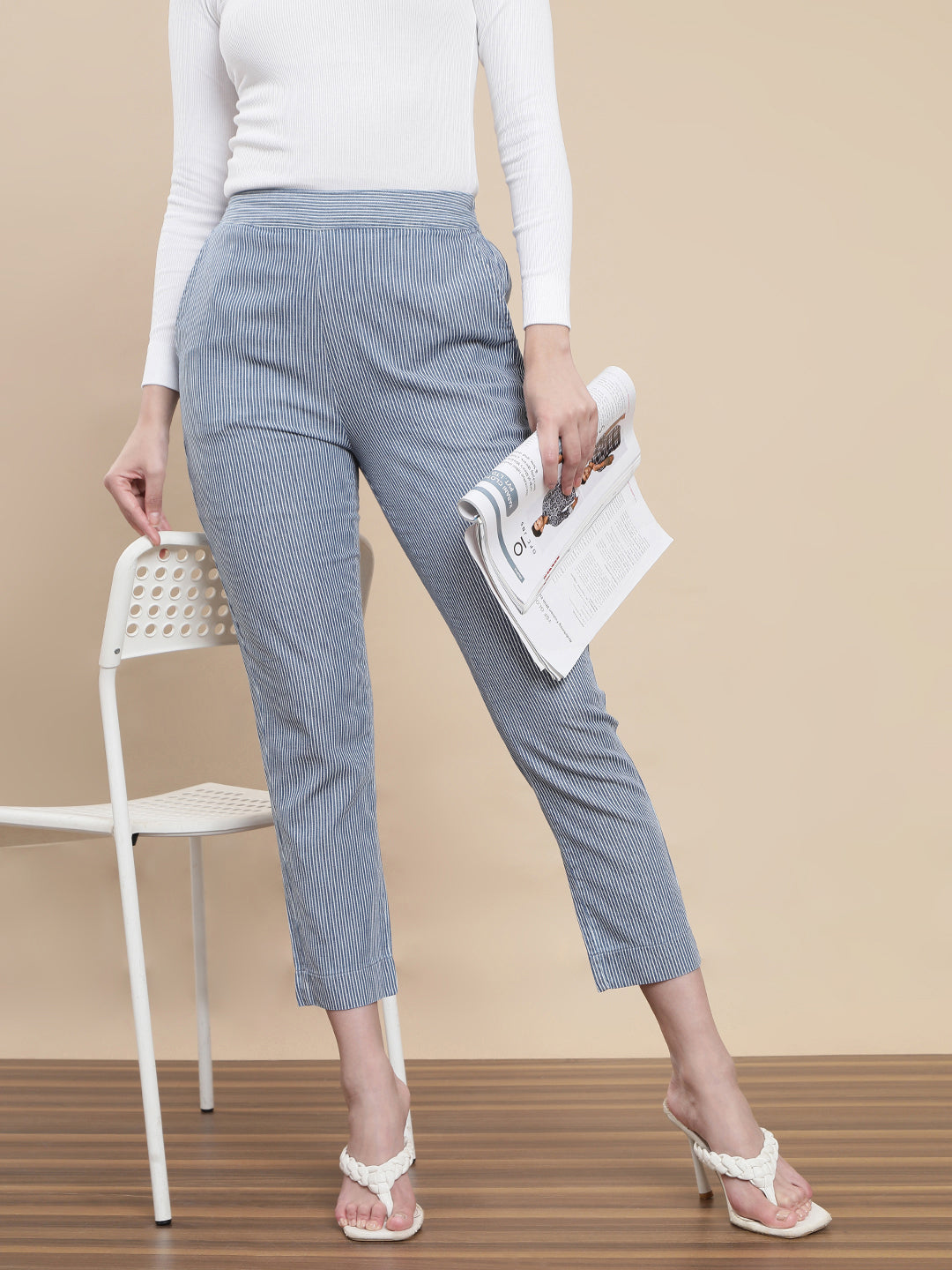 De Moza Women Casual Pants Mid Blue