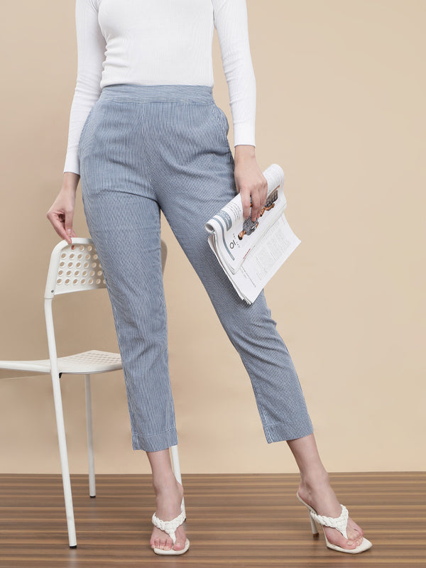 De Moza Women's Casual Pants Mid Blue - De Moza
