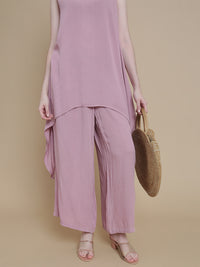 De Moza Women Woven Rayon Straight Palazzo with Functional Pockets Light Pink - De Moza