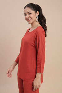 De Moza Women's Officewear Co-ords (Straight Pant & Tunic Top) Rust Orange - De Moza