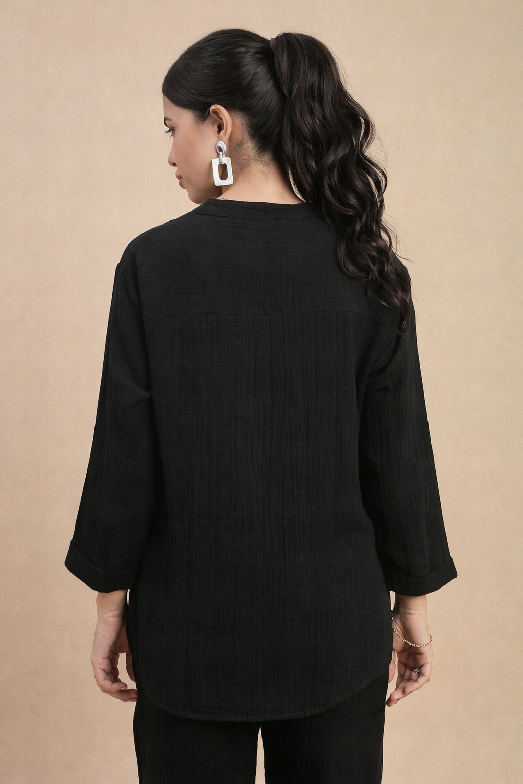 De Moza Women's Officewear Co-ords (Straight Pant & Tunic Top) Black - De Moza