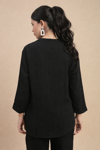 De Moza Women's Officewear Co-ords (Straight Pant & Tunic Top) Black - De Moza