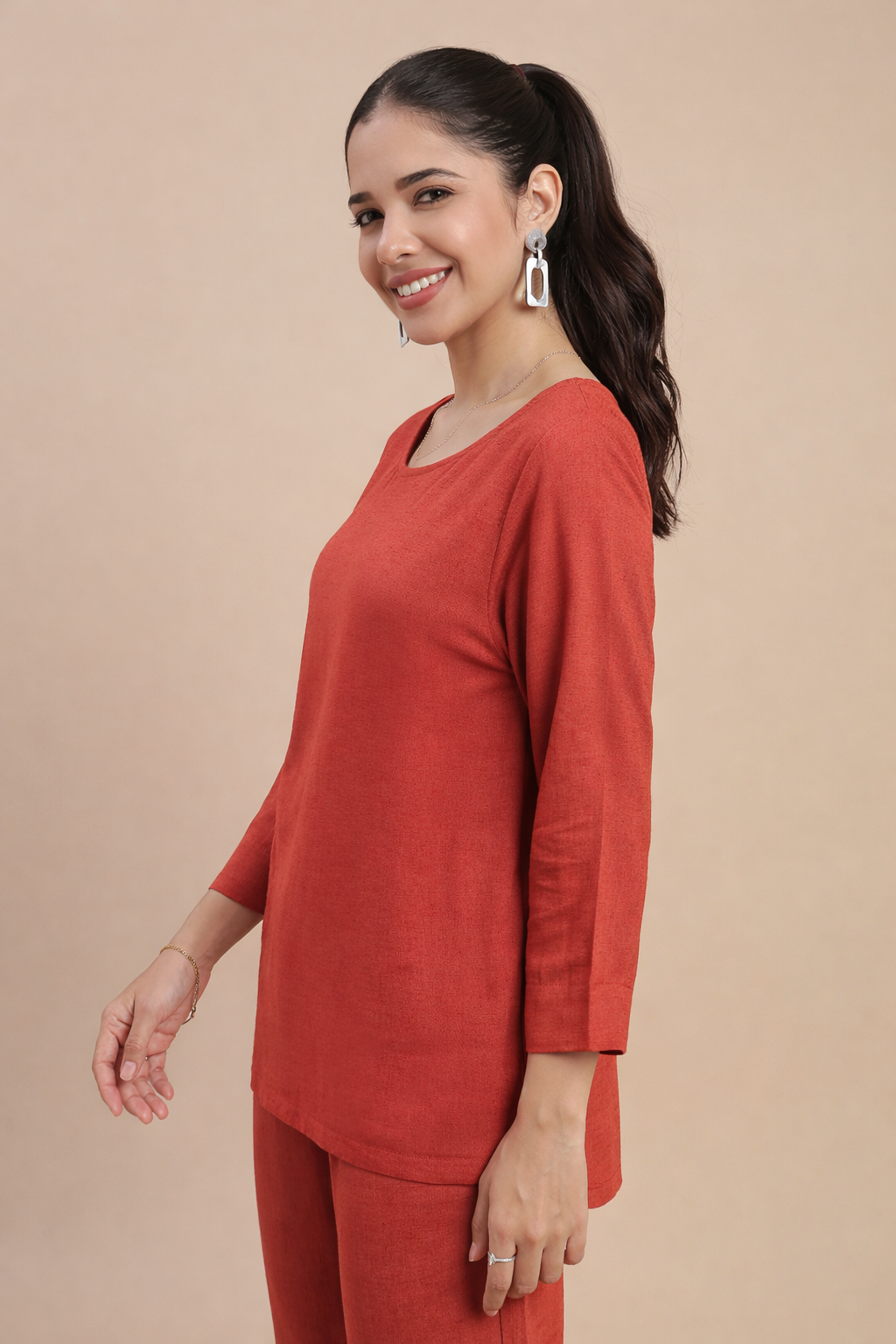 De Moza Women Casual Tunic Top Rust Orange - De Moza