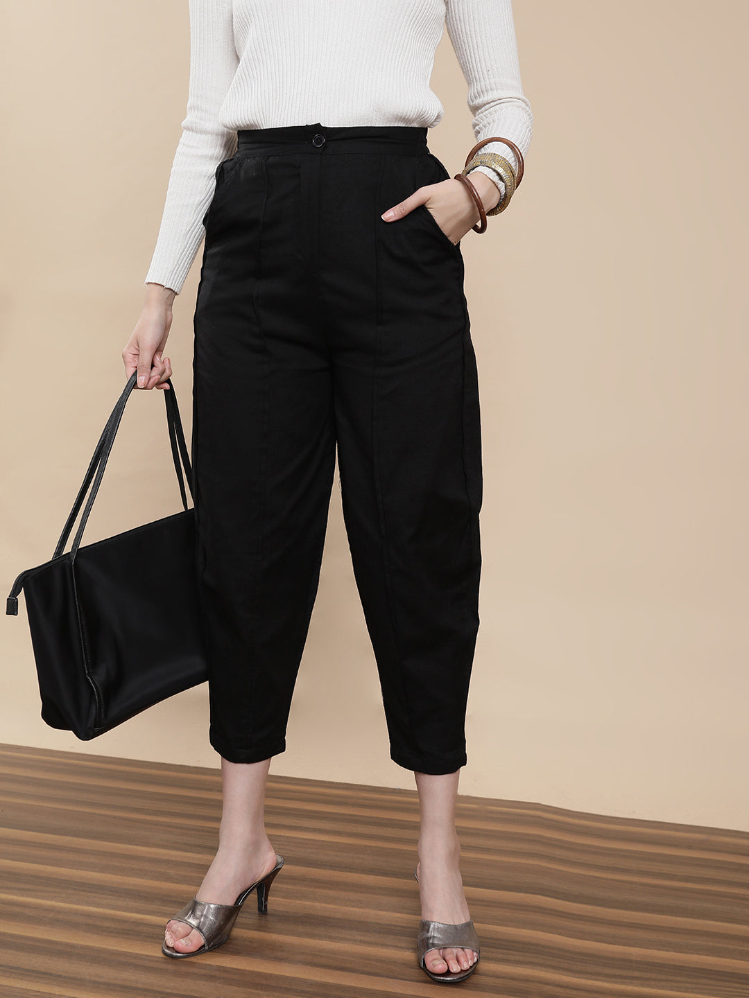 De Moza Women Casual Pants Black
