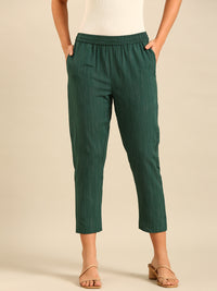 Printed Straight Pant-Bottle Green - De Moza