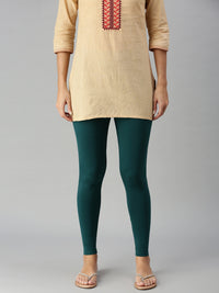 Ankle Length Leggings Cotton-Bottle Green - De Moza