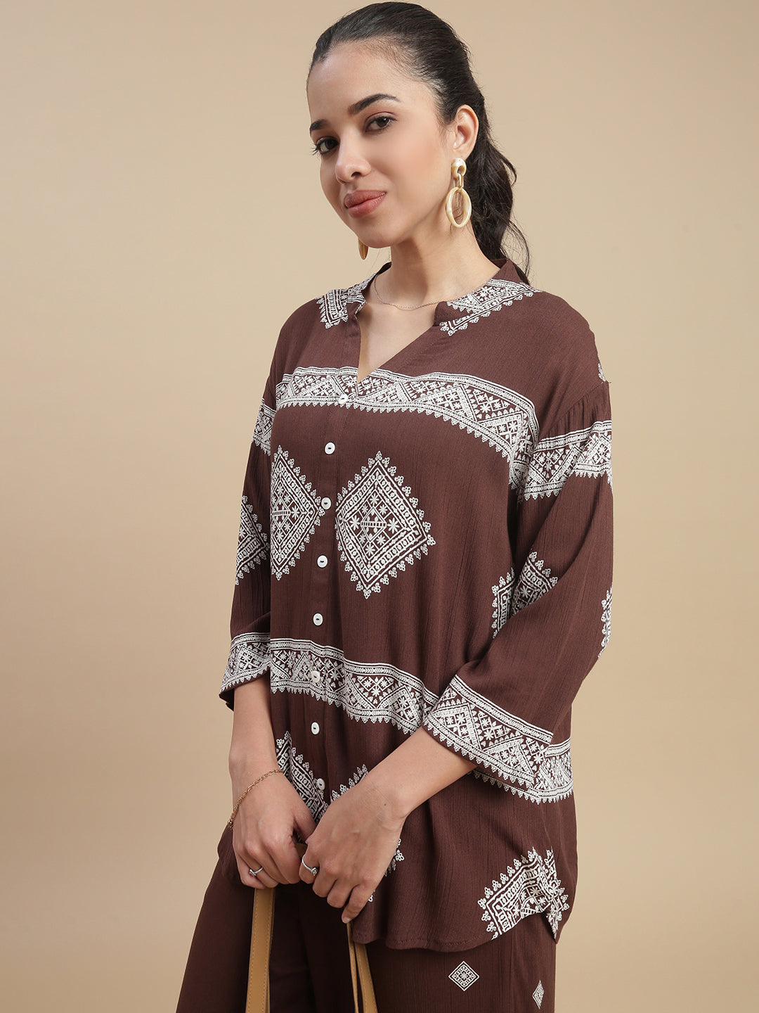 De Moza Women's Officewear Co-ords (Shirt & Straight Palazzo) Dark Brown - De Moza