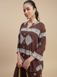 De Moza Women's Officewear Co-ords (Shirt & Straight Palazzo) Dark Brown - De Moza