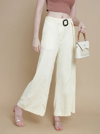 De Moza Women Woven Polyester Work wear Casual Pant with Functional Pockets Offwhite - De Moza
