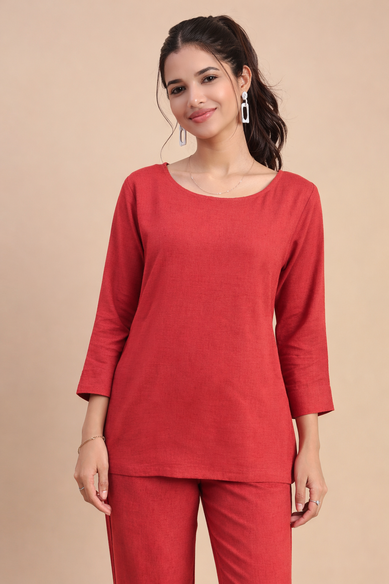 De Moza Women Casual Tunic Top Rust Orange - De Moza