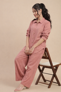 De Moza Women's Officewear Co-ords (Tunic Shirt & Palazzo) Peach - De Moza
