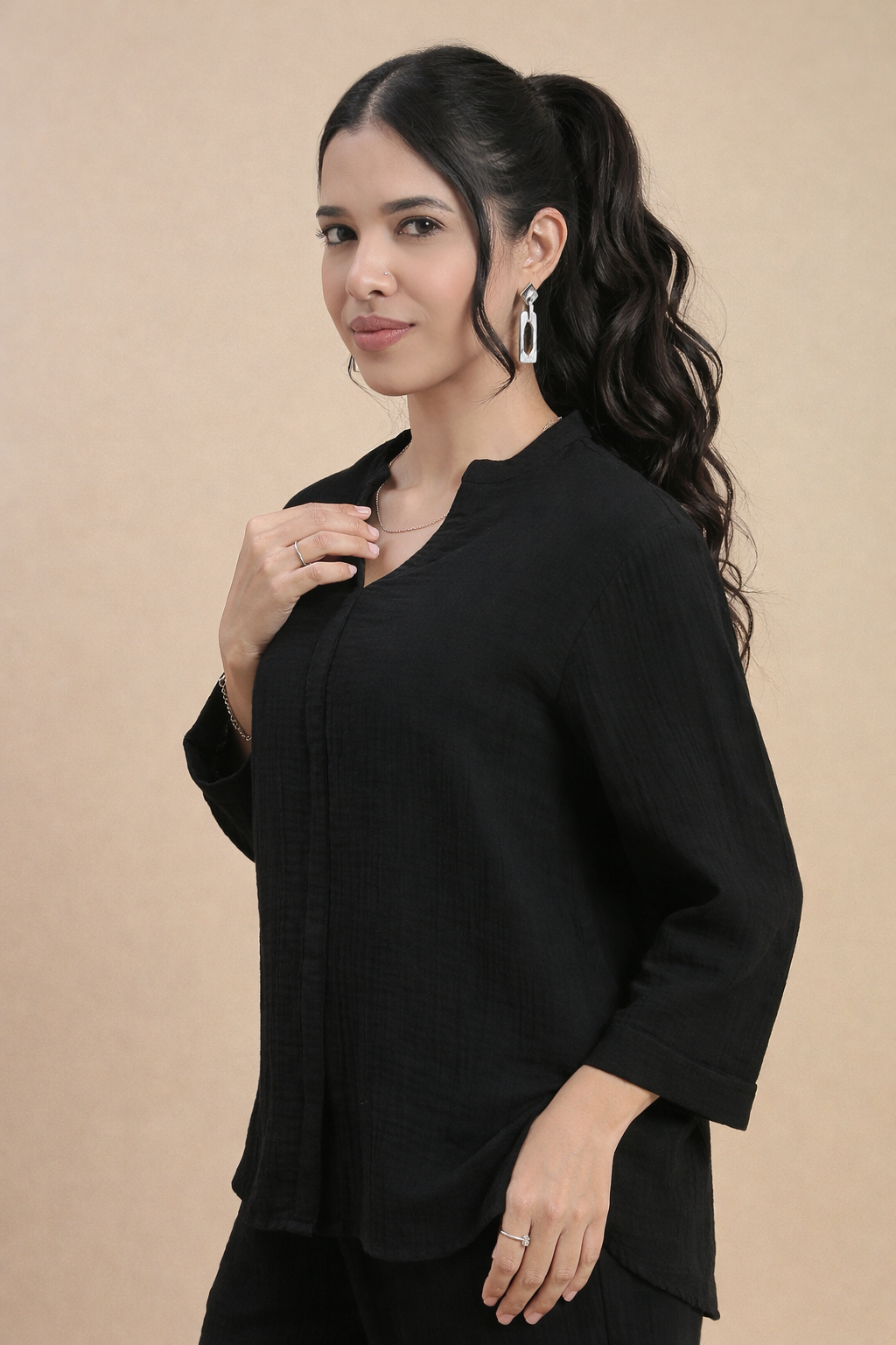 De Moza Women's Officewear Co-ords (Straight Pant & Tunic Top) Black - De Moza