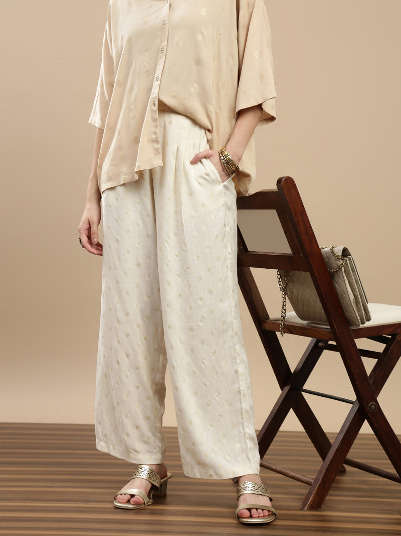 De Moza Women Festive Palazzo Offwhite - De Moza