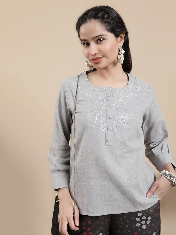 De Moza Women's Casual Top Light Grey - De Moza