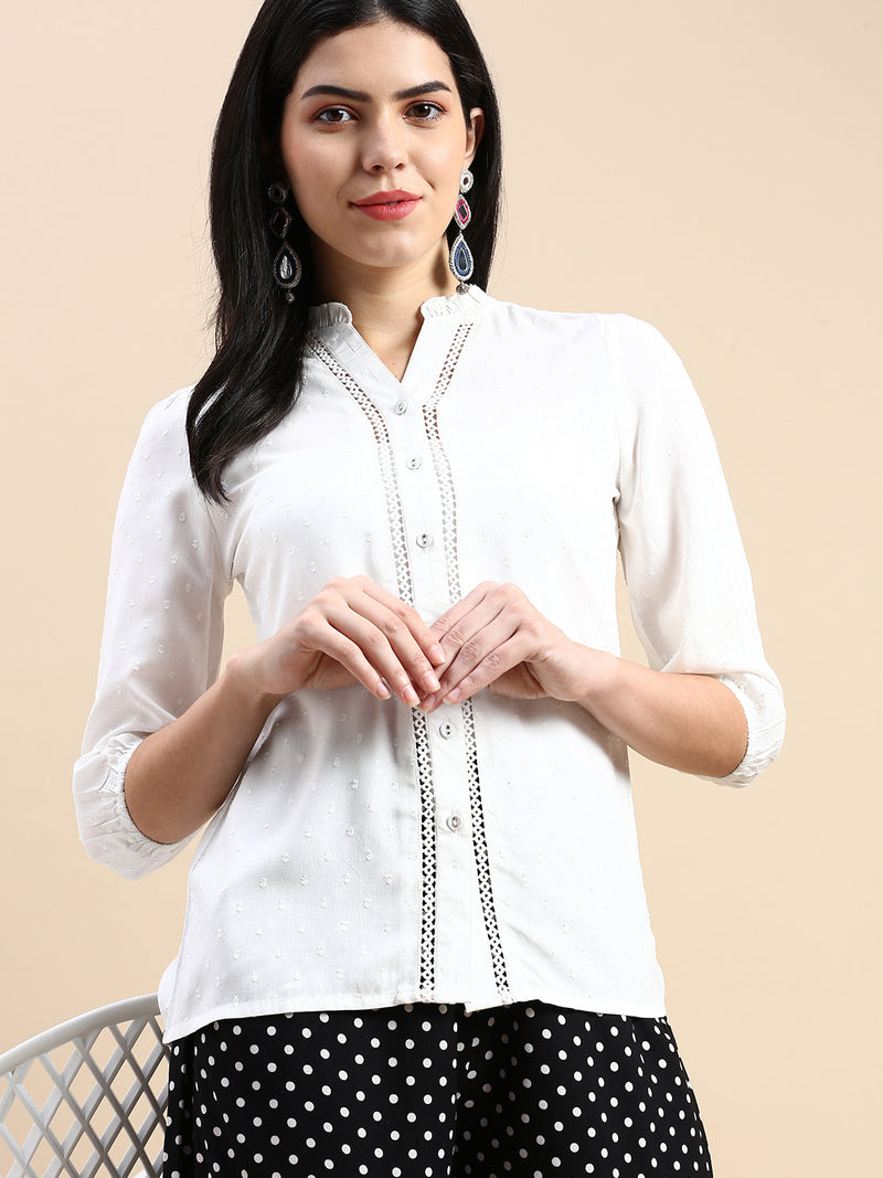 De Moza Women Shirt Top Solid Cotton Offwhite - De Moza