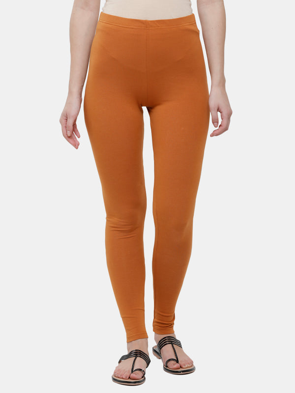 De Moza Ladies Ankle Length Leggings Solid Cotton Light Rust
