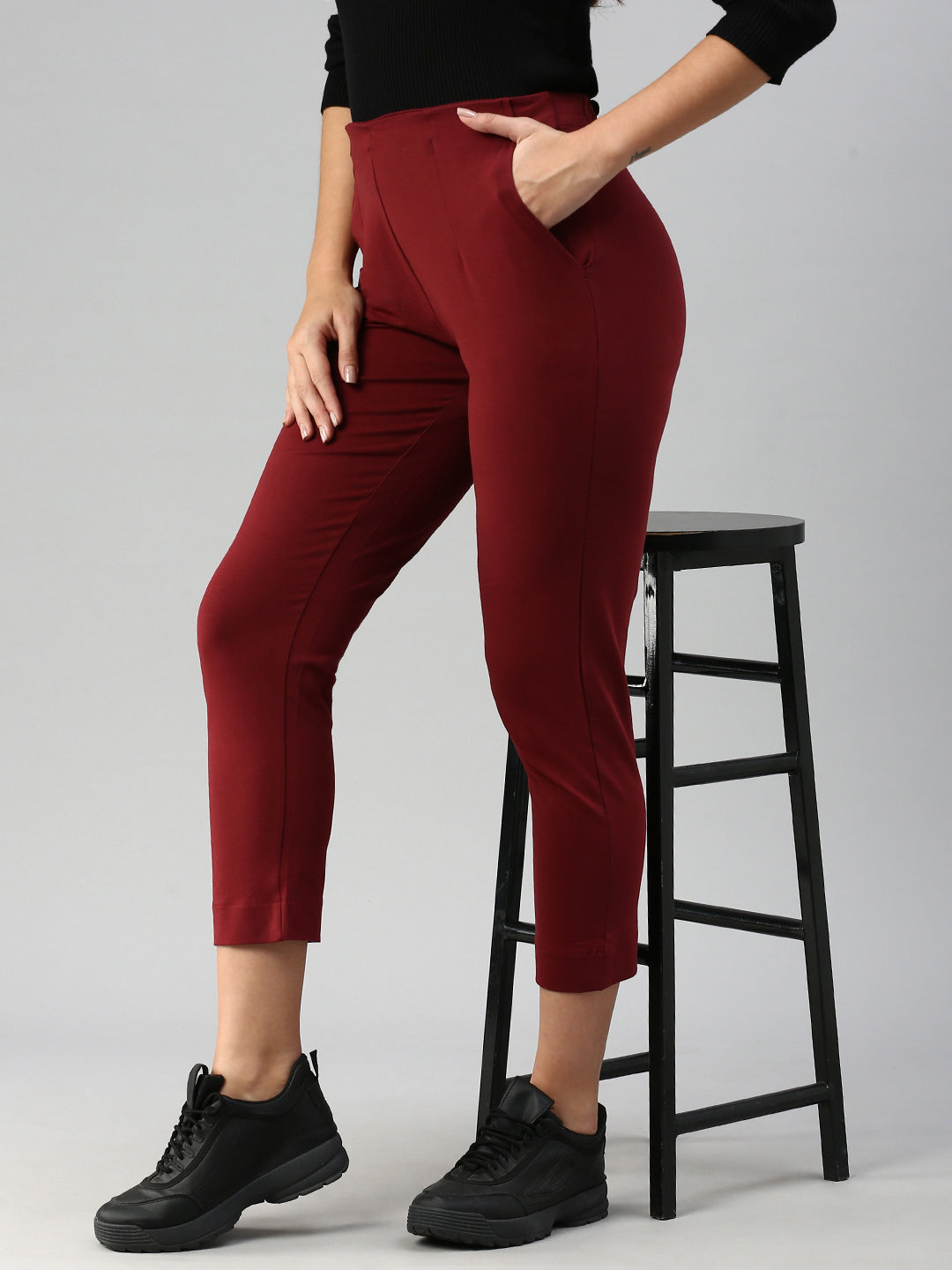 Glossia Fashion Maroon Formal Tapered Cigarette Trousers for Women - 82650