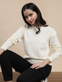 De Moza Women Casual Sweat Shirt Cream
