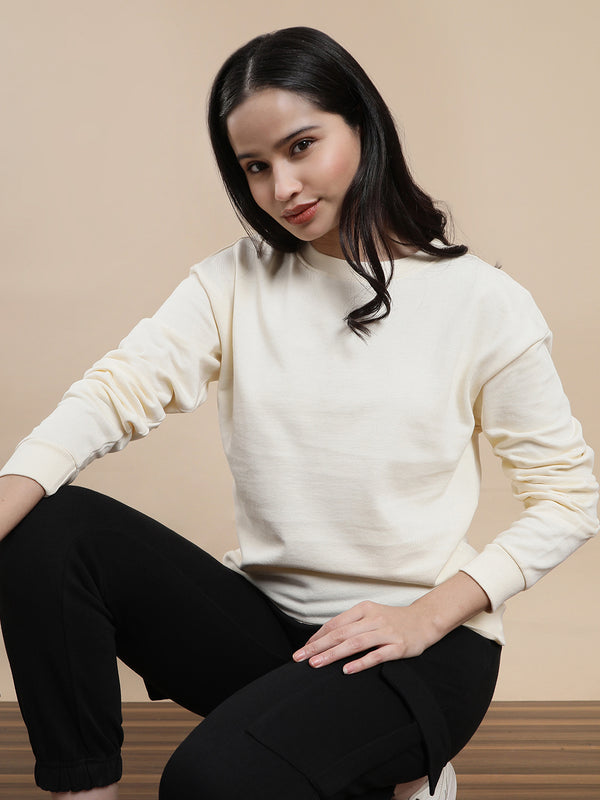De Moza Women's Casual Sweat Shirt Cream - De Moza