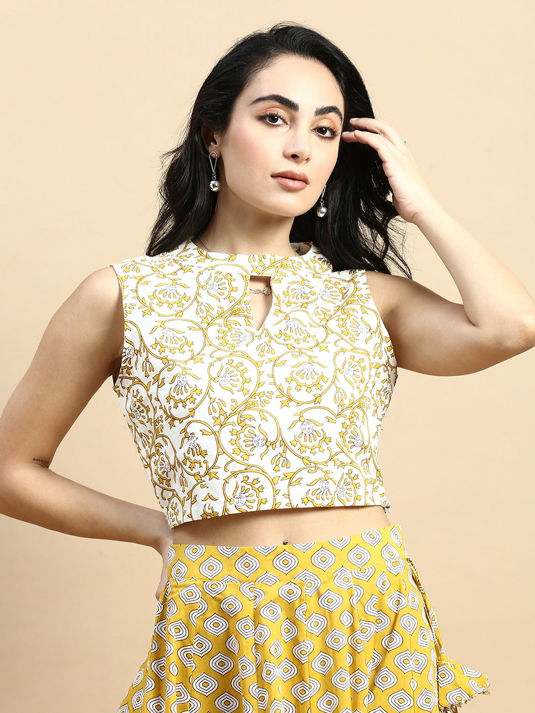 Co-Ord Set (Blouse & Skirt)-Mustard - De Moza