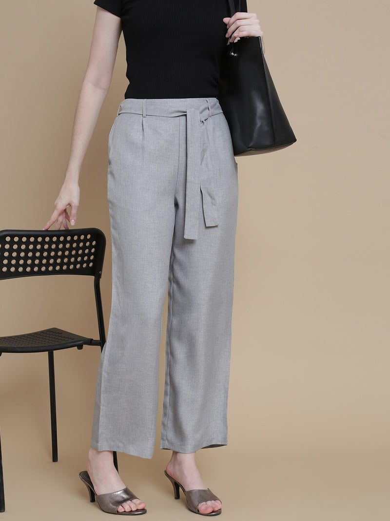 De Moza Women Woven Polyester Work wear Casual Pant with Functional Pockets Grey - De Moza