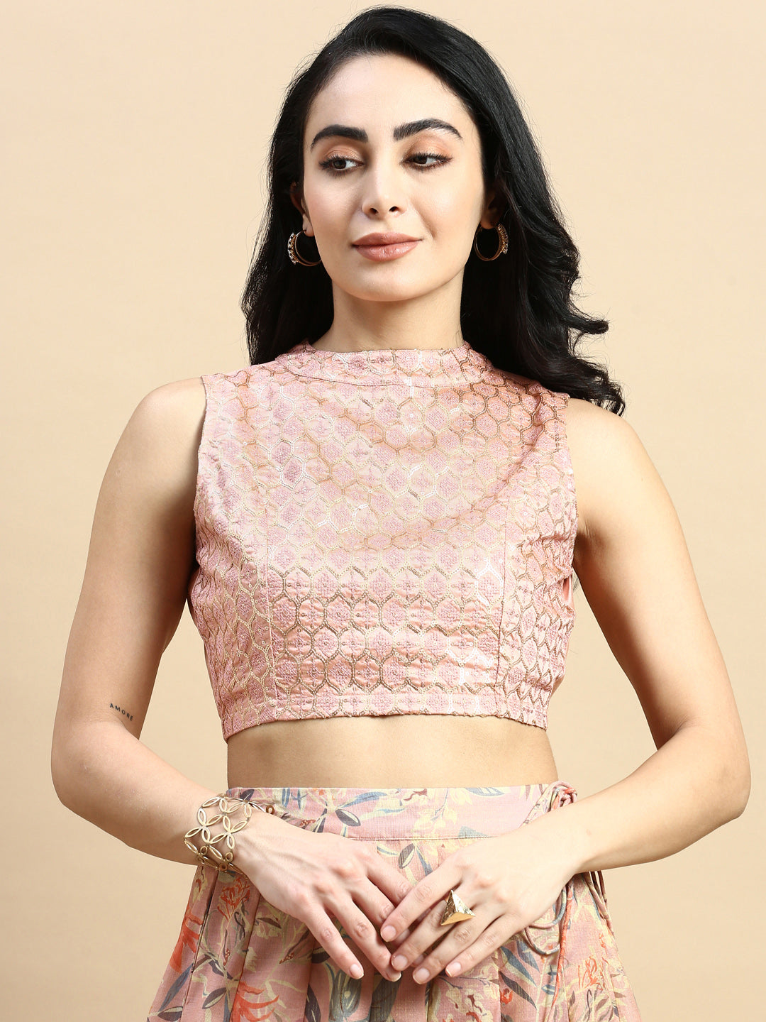 Crop Top Embroidered-Light Pink - De Moza