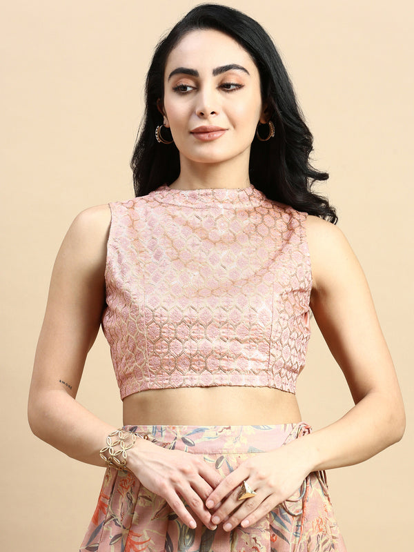 Crop Top Embroidered-Light Pink - De Moza