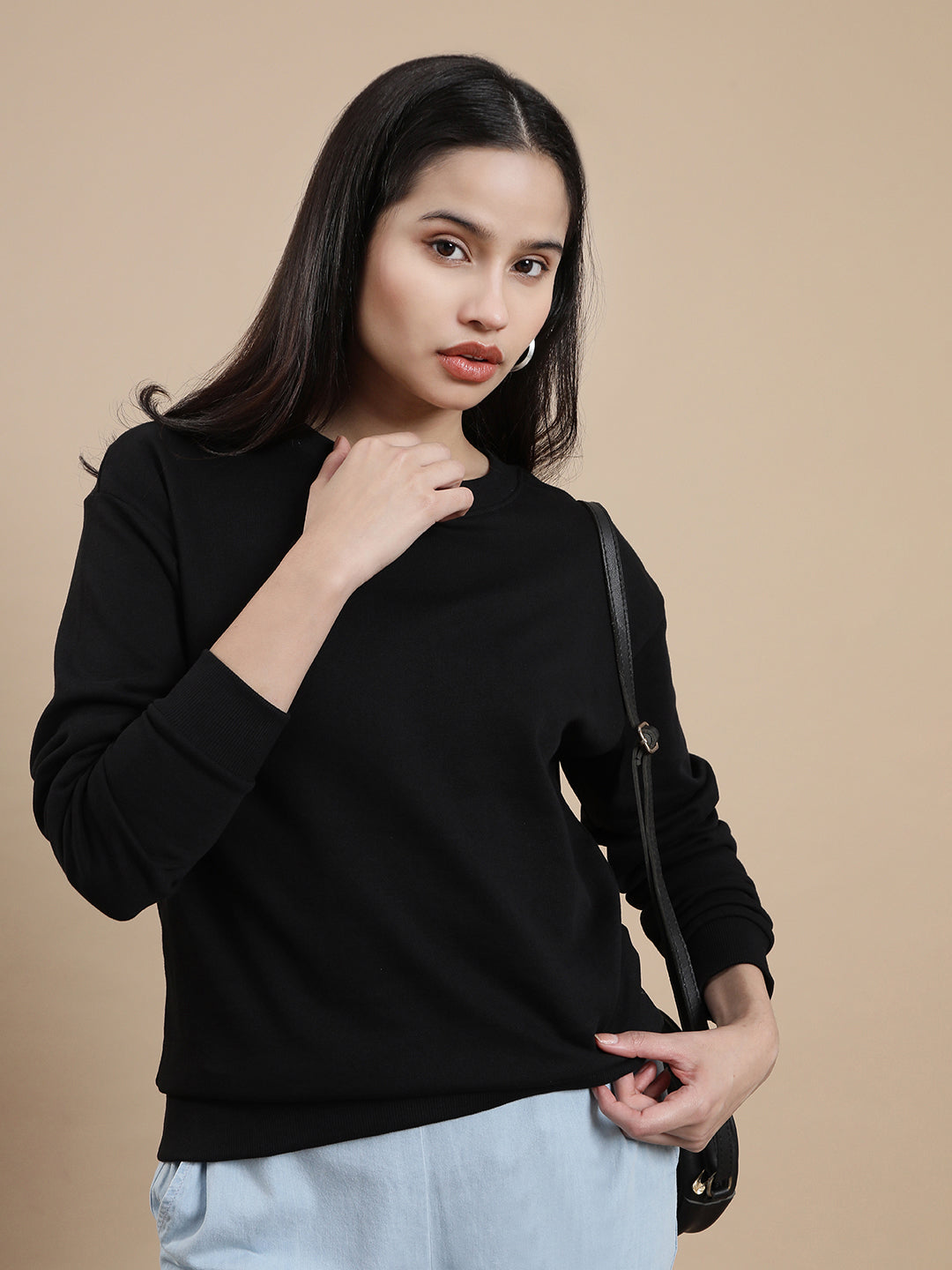 De Moza Women Casual Sweat Shirt Black