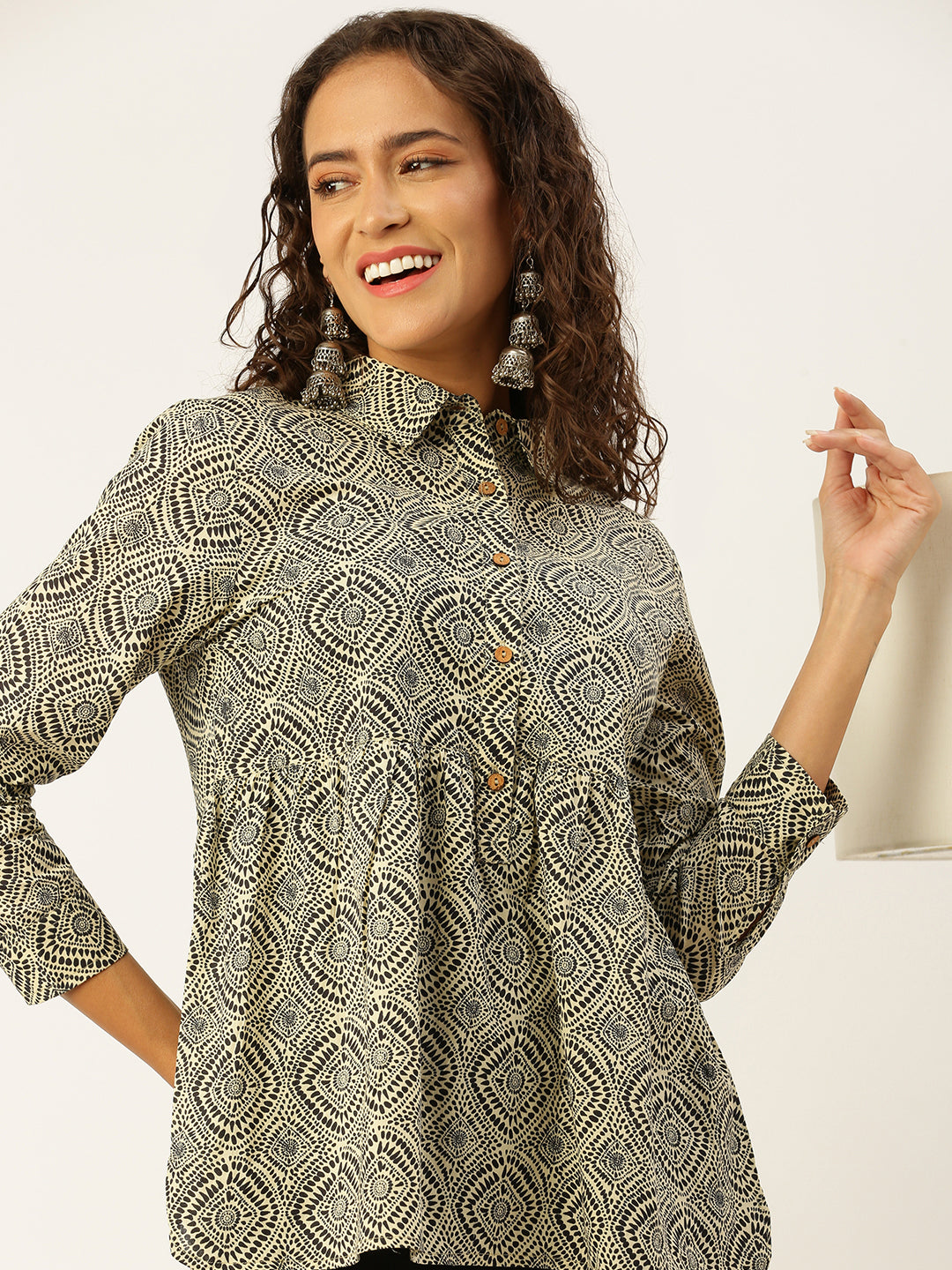 De Moza Women   Printed Cotton Beige - De Moza