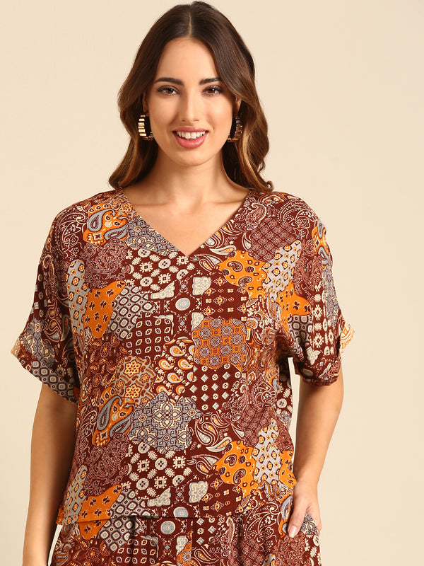 Printed Top-Brown - De Moza