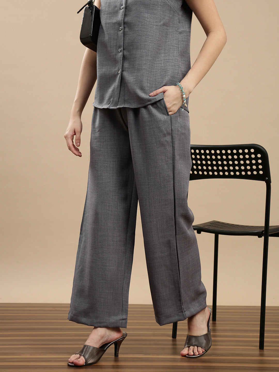 De Moza Women Casual Palazzo Steel Grey