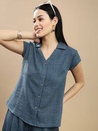 De Moza Women Casual Top Teal Blue