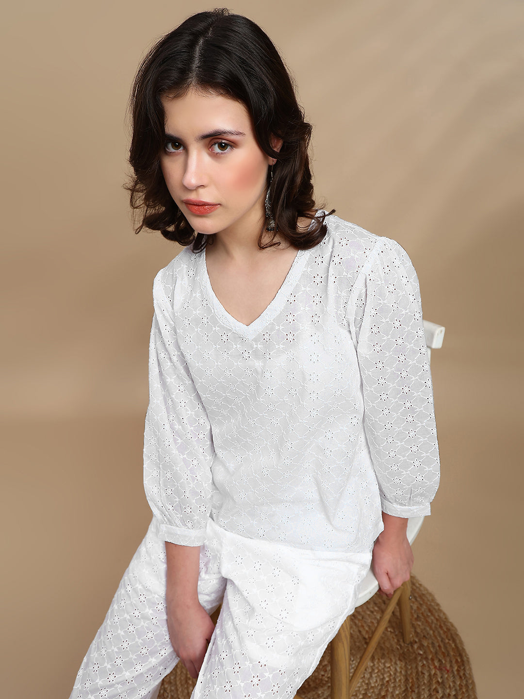 Co-ord Set (Top & Palazzo) - White - De Moza