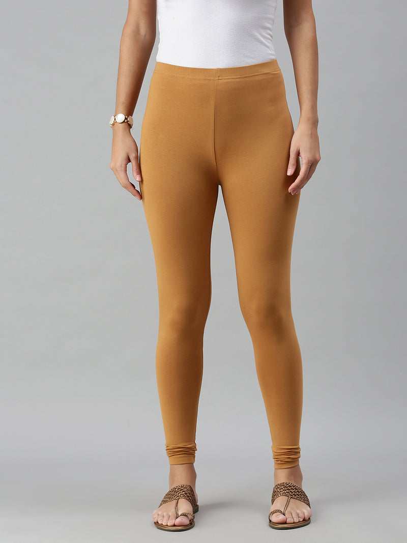 Brown Solid Pure Cotton Ankle Length Legging